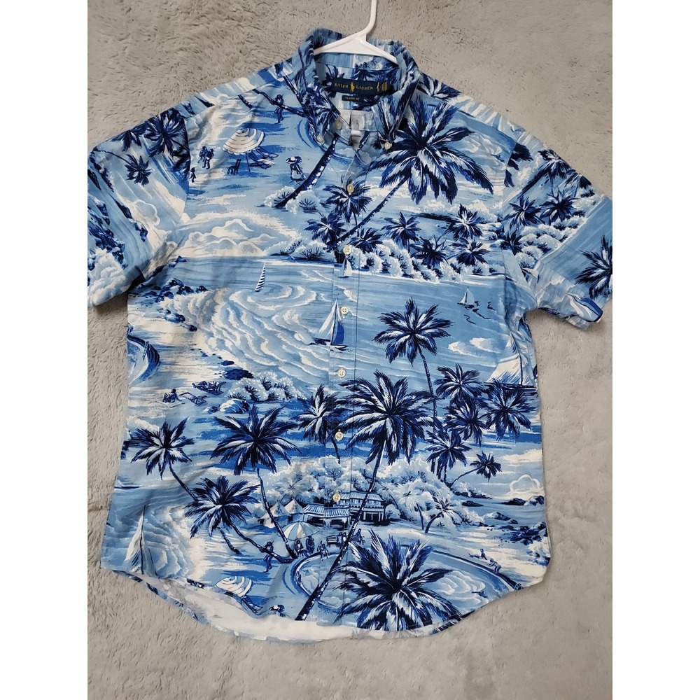 Polo Ralph Lauren Shirt Mens Large Classic Tropical Palm Tree Hawaiian Sailing L - Picture 2 of 10